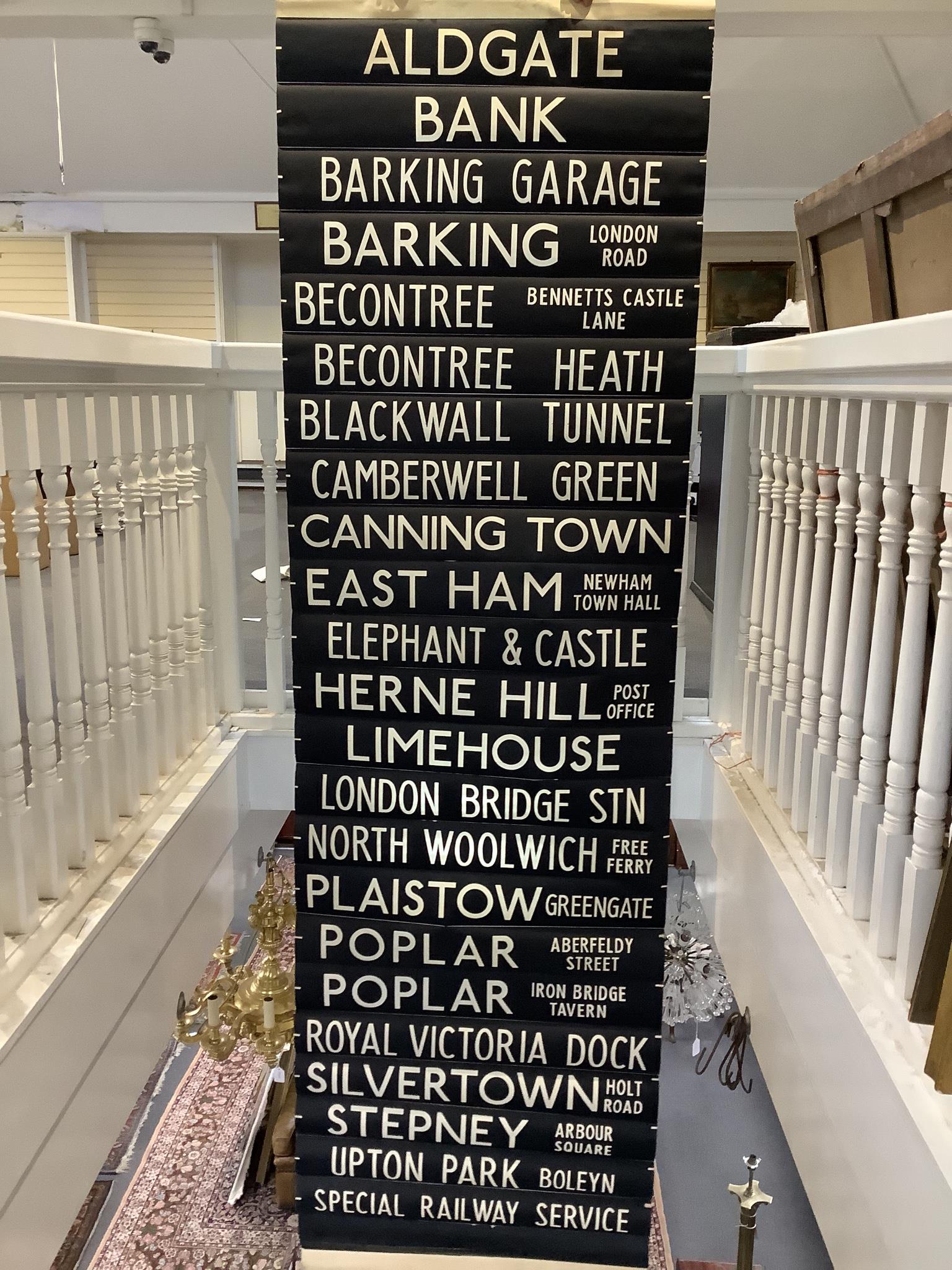 Three 1970's bus destination canvas lined blinds, Edmonton and other London Boroughs